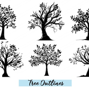Wunderliche Bäume Umriss ClipArt Silhouetten PNG Sublimation PNG ClipArt Digitaler Download Kommerzielle Nutzung