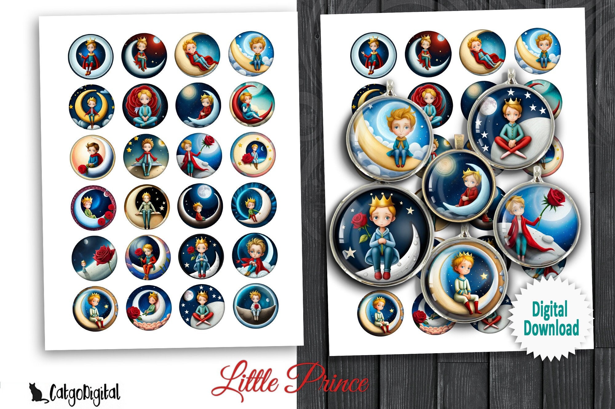 Little Prince Printable Images 20mm 25mm 30mm 1 Inch 1.5 Inch for ...