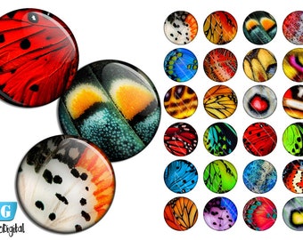 Butterfly Wings Digital Circles 1.5″ 30 mm 1″ 25 mm 20 mm 12 mm 10 mm for Pendants, Cabochons, Bottle Caps Digital Collage Sheets