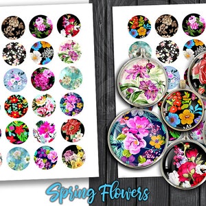 Frühlingsblumen 20mm 25mm 1inch 30mm 1,5inch Druckbare Digitale Collage Sheets für Scrapbooking, Anhänger, Cabochons, Kronkorken