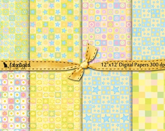 Papeles digitales pastel de verano, papeles para scrapbooking, 12 x 12 pulgadas, JPEG, papeles de fondo de verano, descarga digital, uso comercial
