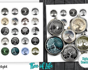 Baum des Lebens 20mm 25mm 1inch 30mm 1.5inch Druckbare Digitale Collage Sheets für Scrapbooking, Anhänger, Cabochons, Kronkorken Wunderlicher Baum