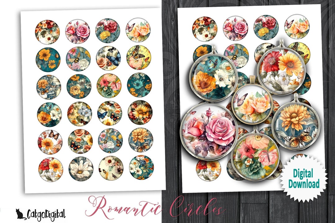 Romantic Circles Floral Printable Digital Collage Sheets for ...