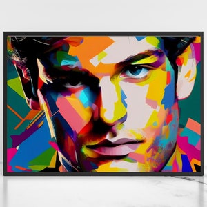 Moderne knappe man portret kunst, mannelijke digitale kunst print, vintage retro mannelijke Wall Art decor, hedendaagse mannelijke gezicht digitale print