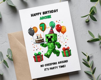 Minecraft Personalised Any Age Birthday Card, Minecraft Any Age Birthday Card, Personalised Minecraft Birthday Card