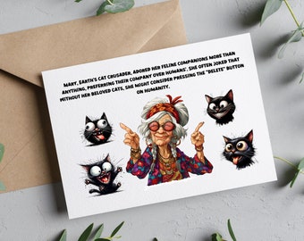 Tarjeta de cumpleaños personalizada de Crazy Cat Lady, regalo de amante del dueño del gato, regalo de tarjeta de gato, tarjeta de cumpleaños felina, tarjeta de gato divertida, tarjeta de dama de gato loco
