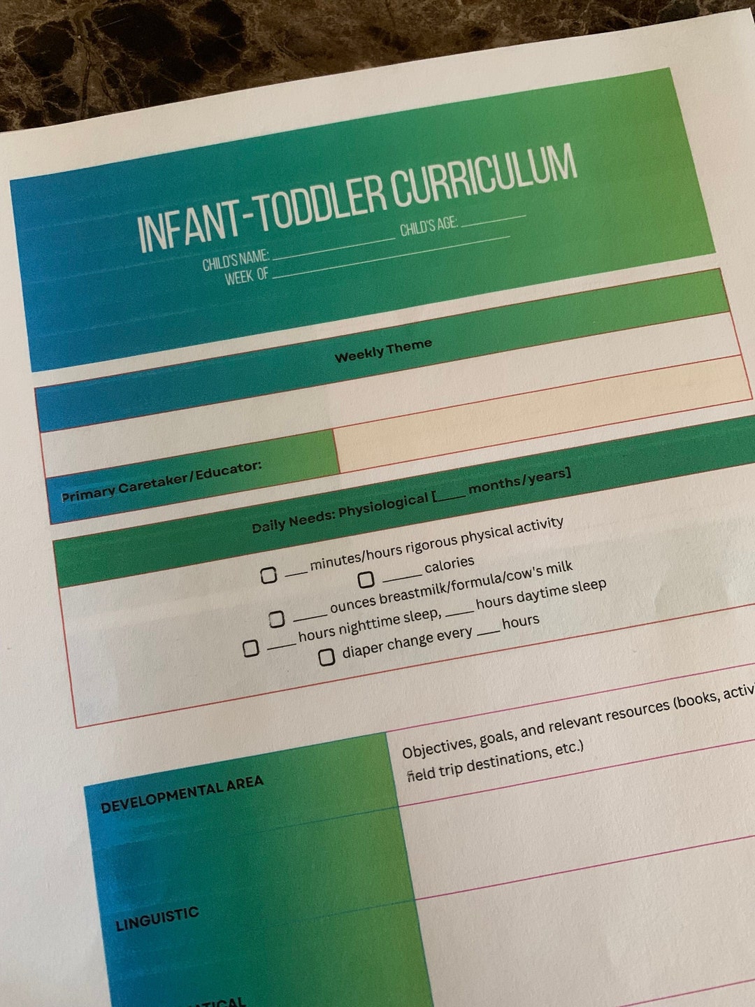 Infant Toddler Curriculum Template PRINTABLE PDF Daycare Homeschool