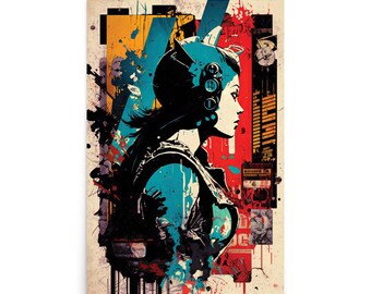 Arte mural ciberpunk - Arte moderno de ciencia ficción - Impresión estilo grafiti - Astronauta manga