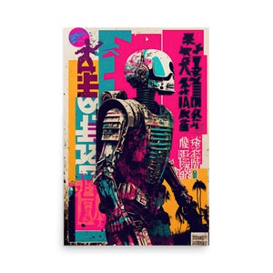 Cyberpunk Neon - Japanese Robot Art Print - Cyberpunk Graffiti - Japanese Wall Art