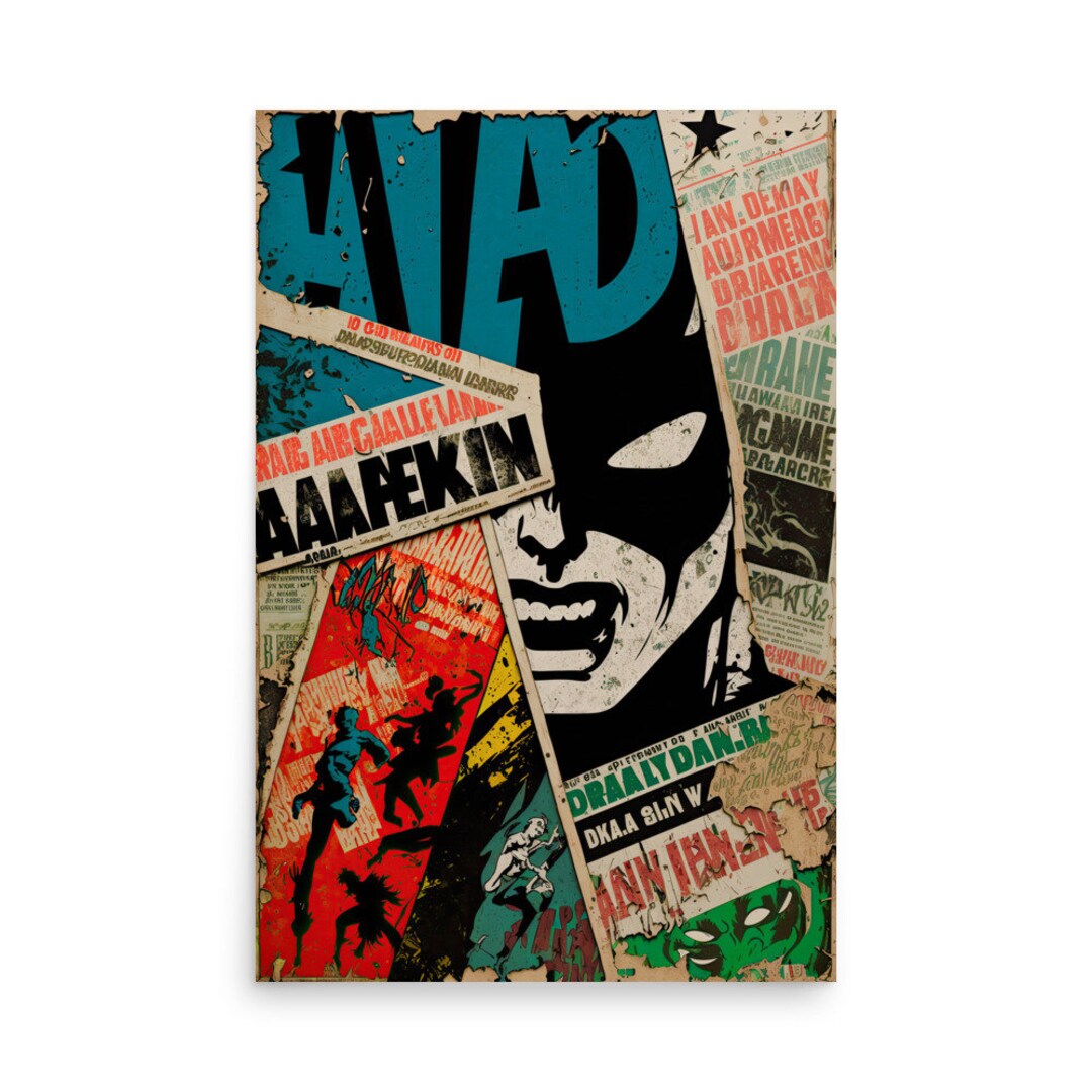 Superhero Collage Art Print Comic Book Wall Art Retro Comic Art Modern