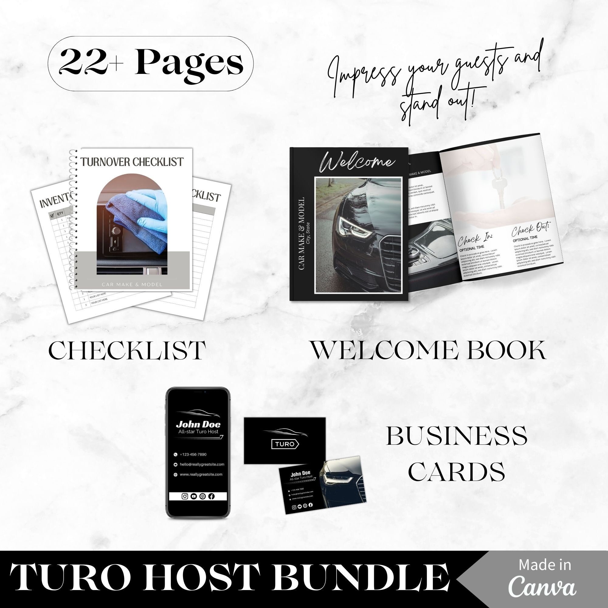 Turo Welcome Book | Turo Checklist | Turo Business Cards | Turo Host | Canva Template | Digital Download | Welcome Guide | Turo Bundle TURO