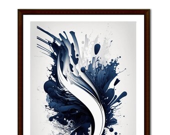 Abstract Navy Blue Wall Art, Modern Printable Digital Art, Home Decor Instant Download, Navy Blu Printable Wall Art, Mid Century Modern