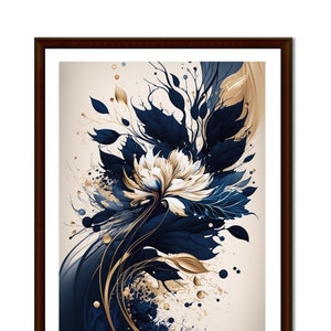 Fiore astratto in blu navy e beige, sfondo beige, decorazione da parete, grande dipinto blu navy, decorazione per la casa - download istantaneo moderno stampabile