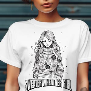 Sweater Weather Girl PNG, Autumn Lover Clipart, Fall Vibes Png, Sublimation for Sweaters, Cozy Season Png, Sweatshirts Design Png