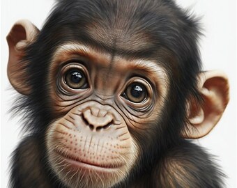 Cute Printable Monkey Wall art, Baby Monkey Art Cartoon style digital art, Child Decor Painting Instant Download, Kids Room Nursery Decor