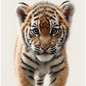 Cute Printable Tiger Cub Wall Art, Cartoon style digital art, Child Decor Instant Download, Kids Room Decor, Nursery Art Decor Tiger Print