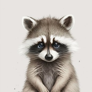 Cute Printable Raccoon 3D Cartoon style digital art, Wall art, Download istantaneo di Child Decor, Kids Room Decor, Nursery Art Decor