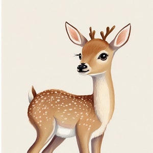 Lindo ciervo arte dibujos animados arte digital imprimible, arte de la pared, descarga instantánea de decoración infantil, decoración de la habitación de los niños, decoración de arte infantil, cartel de ciervo