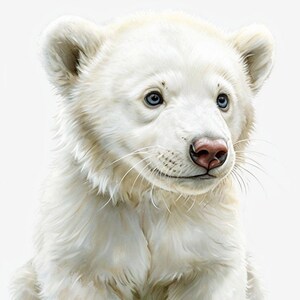 Lindo arte de pared imprimible de oso polar, arte digital de dibujos animados de mono bebé, pintura decorativa infantil de descarga instantánea, decoración de habitación infantil.
