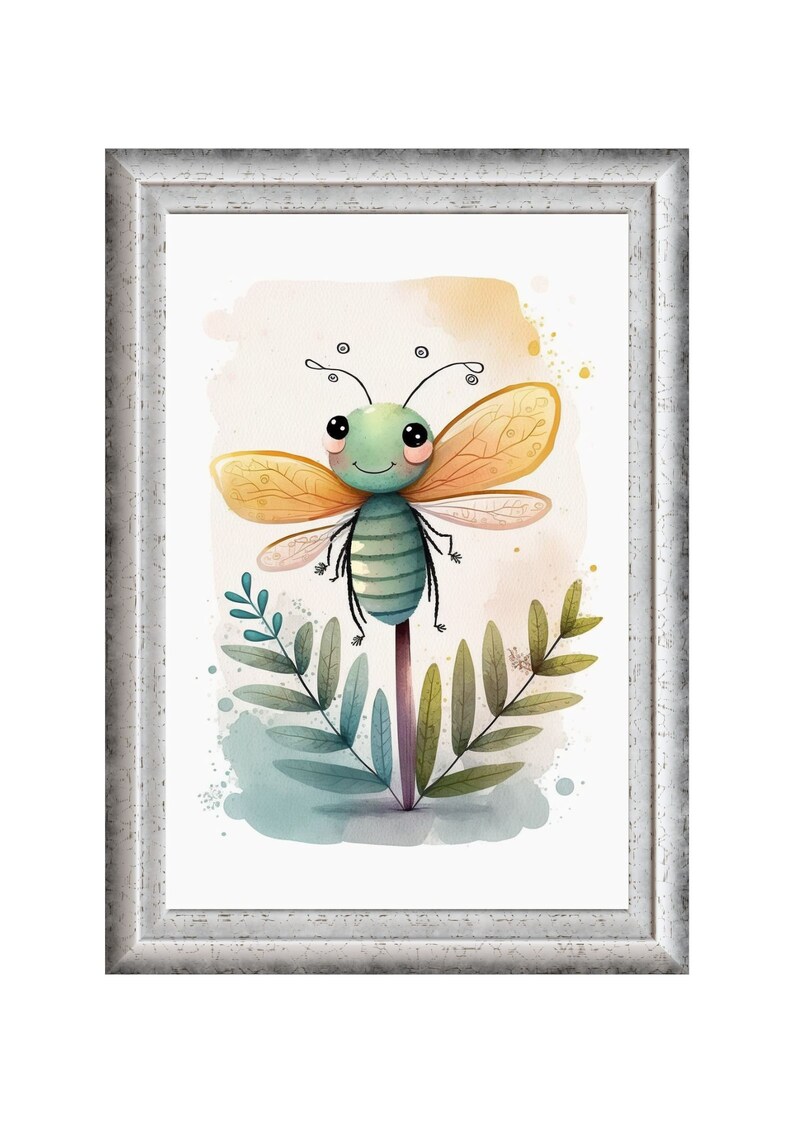 Cute Dragonfly Printable Cartoon Style Digital Art, Watercolor Wall Art ...