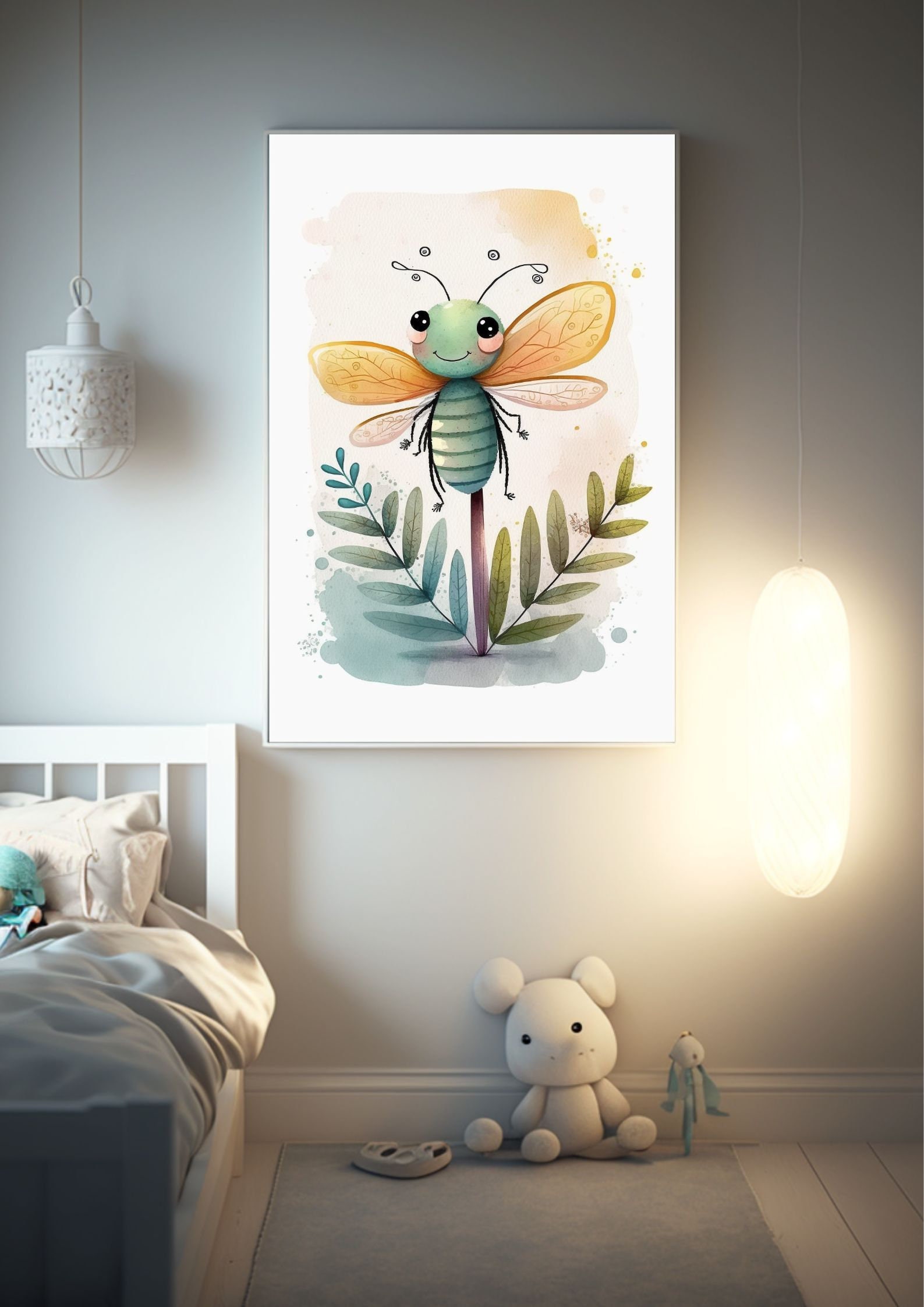 Cute Dragonfly Printable Cartoon Style Digital Art, Watercolor Wall Art ...