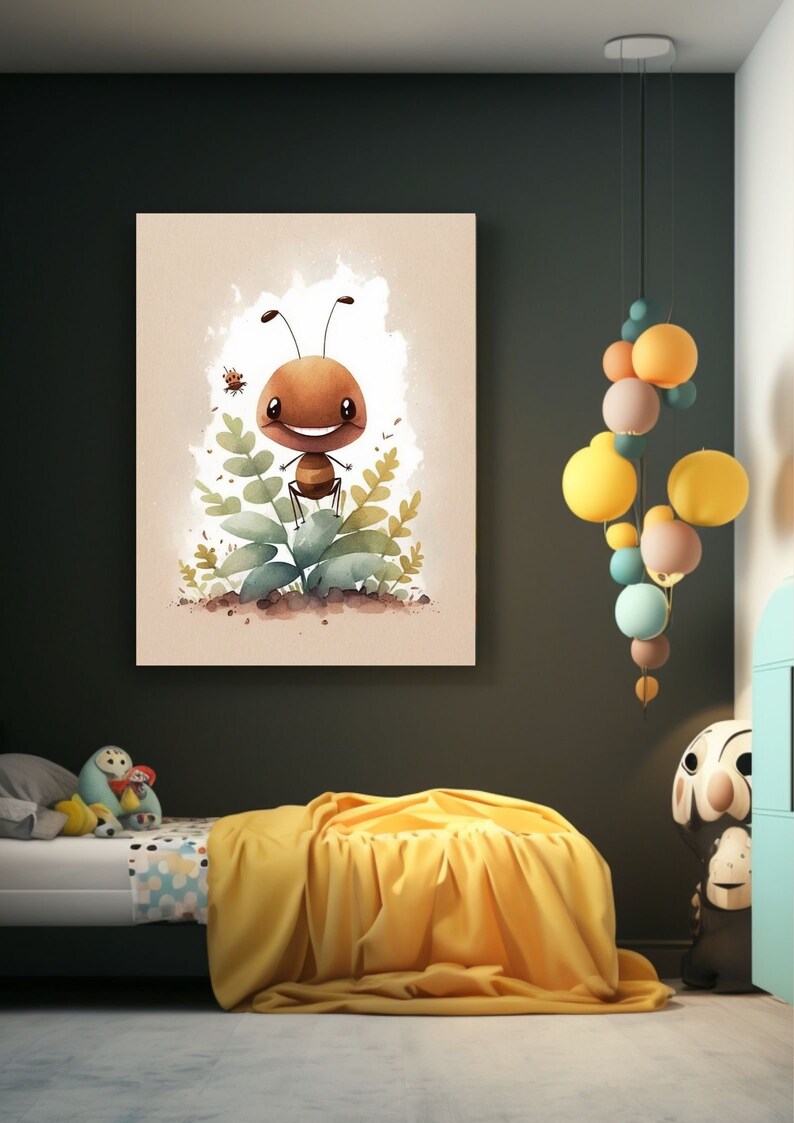 Cute Ant Printable Cartoon Style Digital Art, Watercolor Wall Art ...