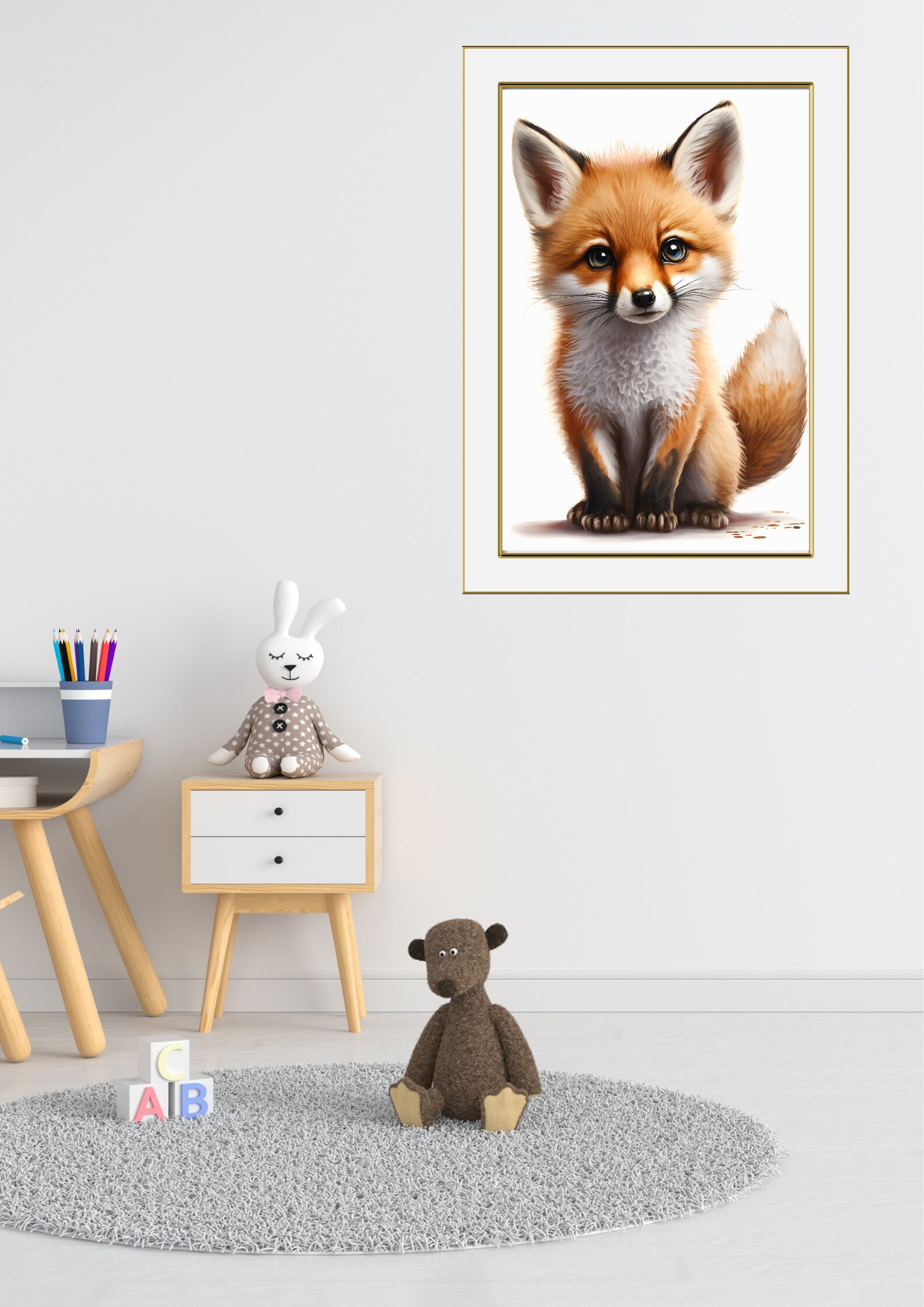 Autocollant Mural 3D Renard Mignon - Modèle G605 - Dimensions Personnalisables - Neuf