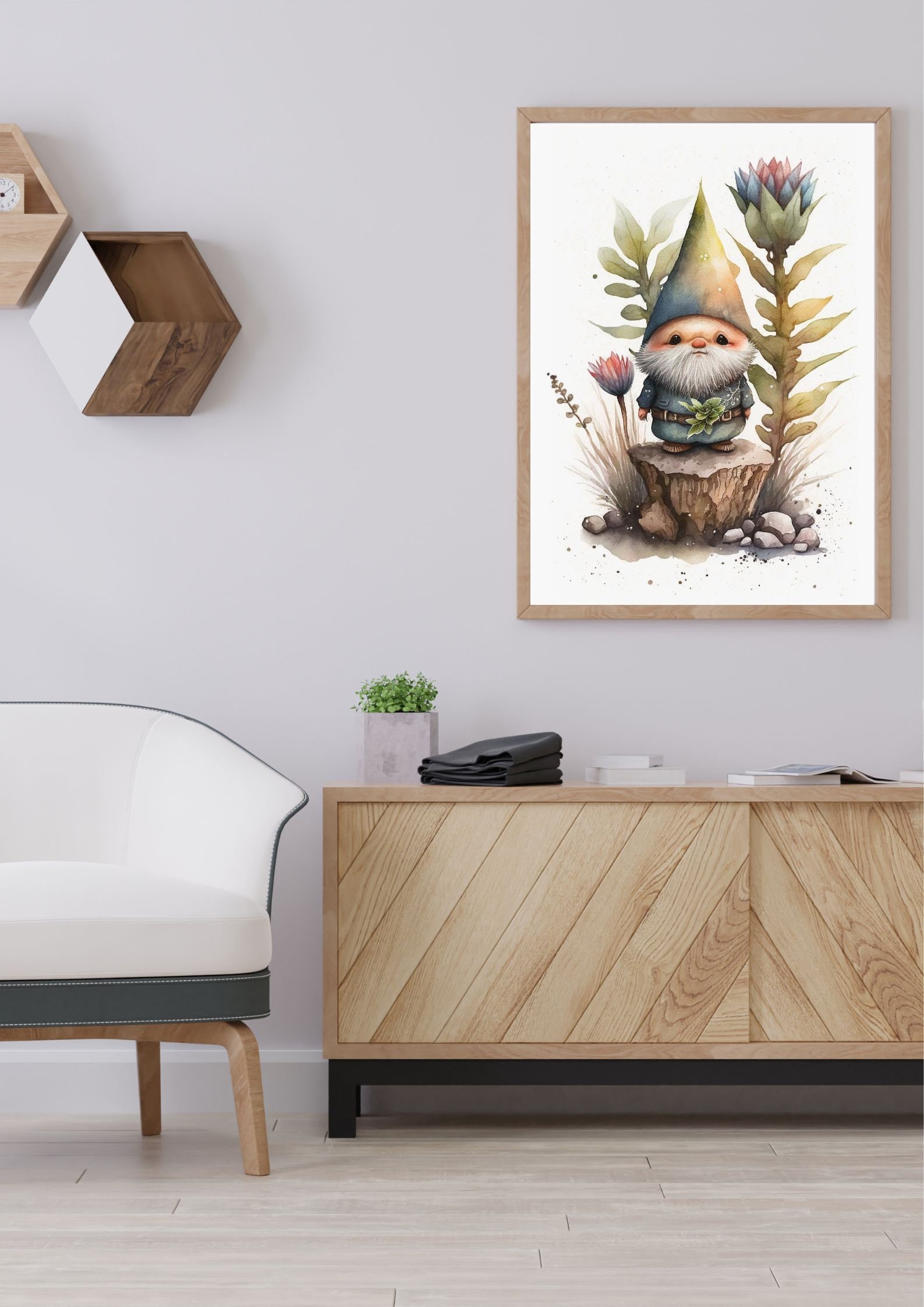 Green Hat Gnome Printable Cartoon Style Digital Art - Etsy