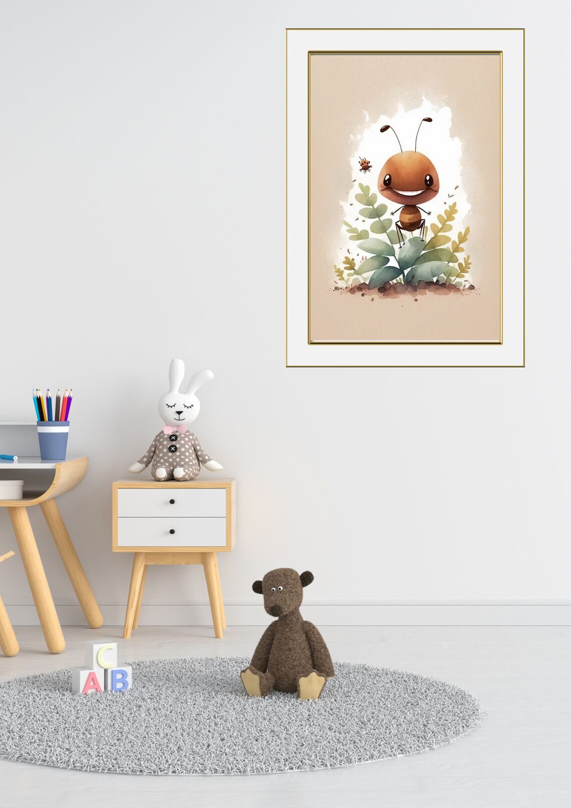 Cute Ant Printable Cartoon Style Digital Art, Watercolor Wall Art ...
