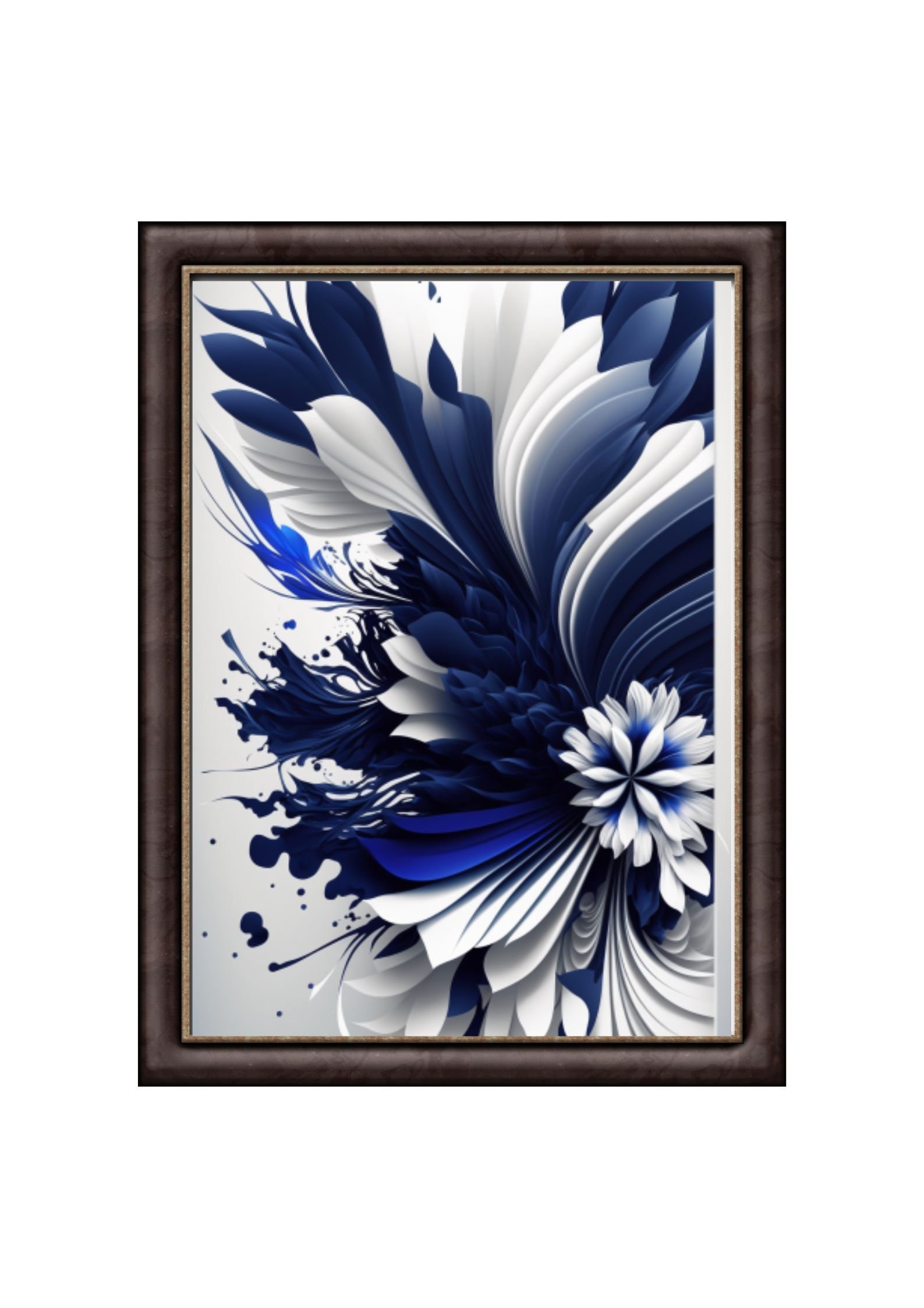 Navy Blue Abstract Flower, Wall Art Gray Background, Modern Printable