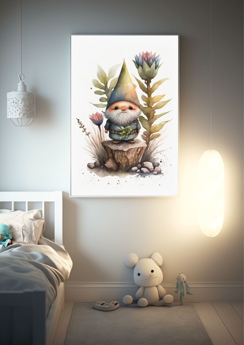 Green Hat Gnome Printable Cartoon Style Digital Art - Etsy