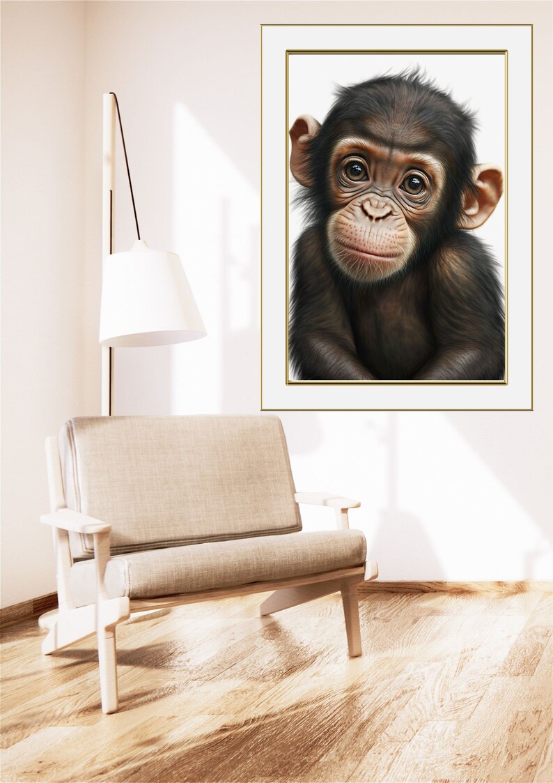 Cute Printable Monkey Wall Art, Baby Monkey Art Cartoon Style Digital