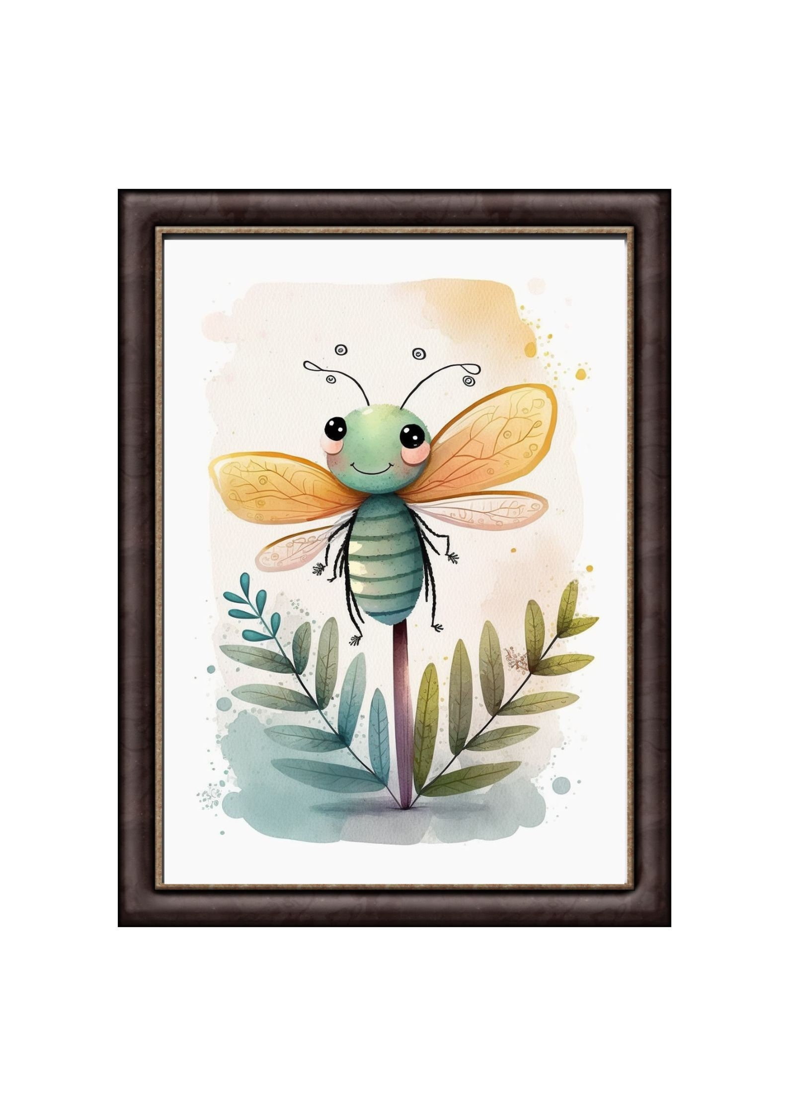 Cute Dragonfly Printable Cartoon Style Digital Art, Watercolor Wall Art ...