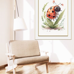 Cute Ladybug Printable Cartoon Style Digital Art, Watercolor Wall Art ...