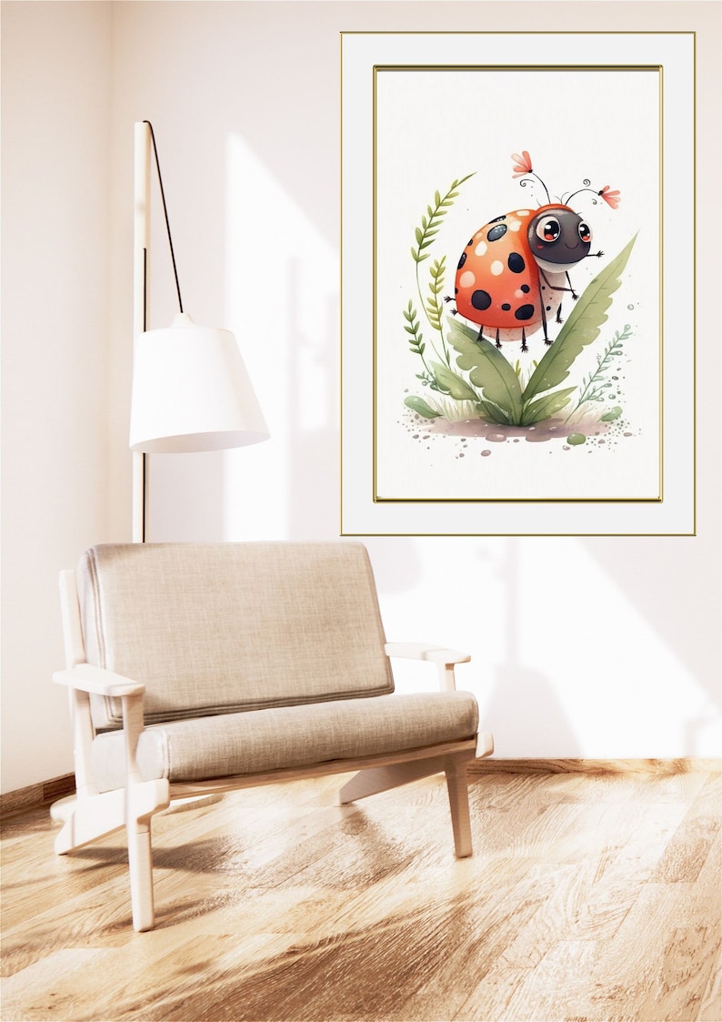 Cute Ladybug Printable Cartoon Style Digital Art, Watercolor Wall Art ...