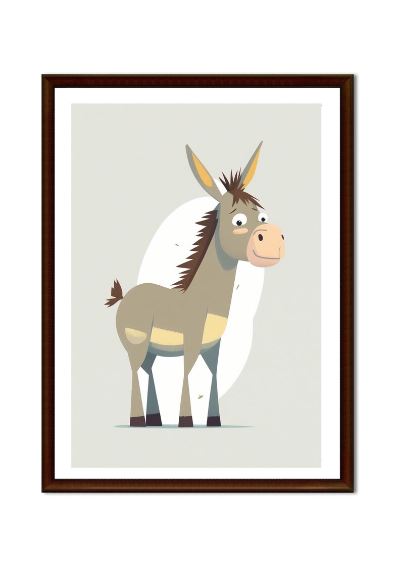 Cute Donkey Printable Cartoon Style Digital Art, Watercolor Wall Art ...