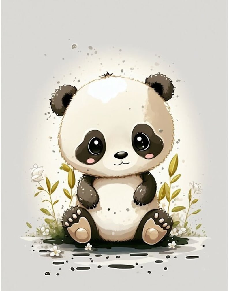 Cute Printable Panda Bear Cartoon Style Digital Art, Watercolor Wall ...