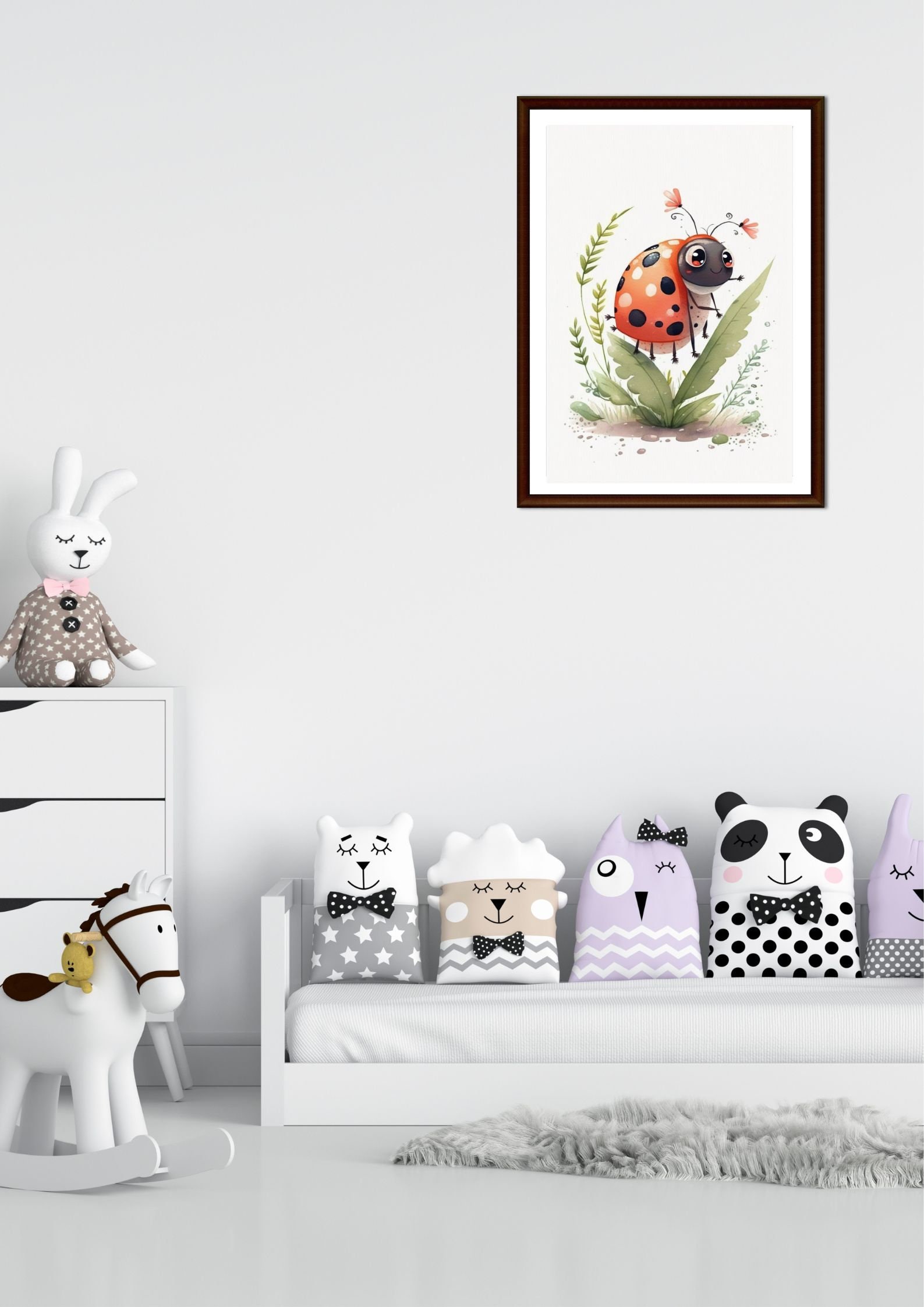 Cute Ladybug Printable Cartoon Style Digital Art, Watercolor Wall Art ...