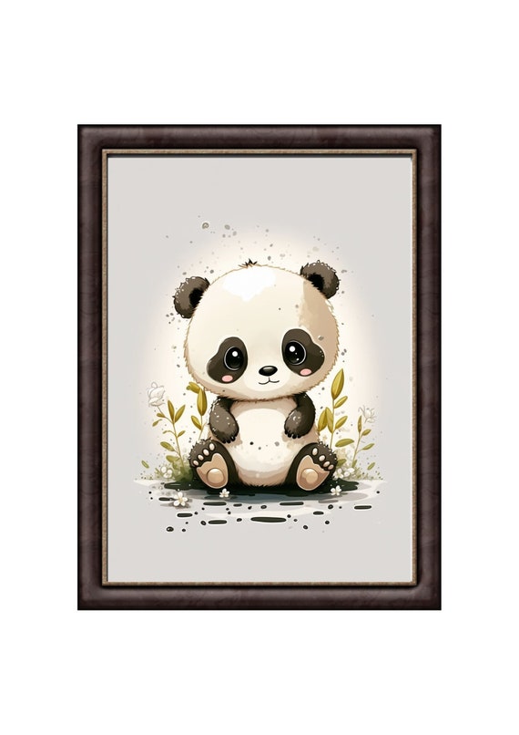 Cute Printable Panda Bear Cartoon Style Digital Art, Watercolor