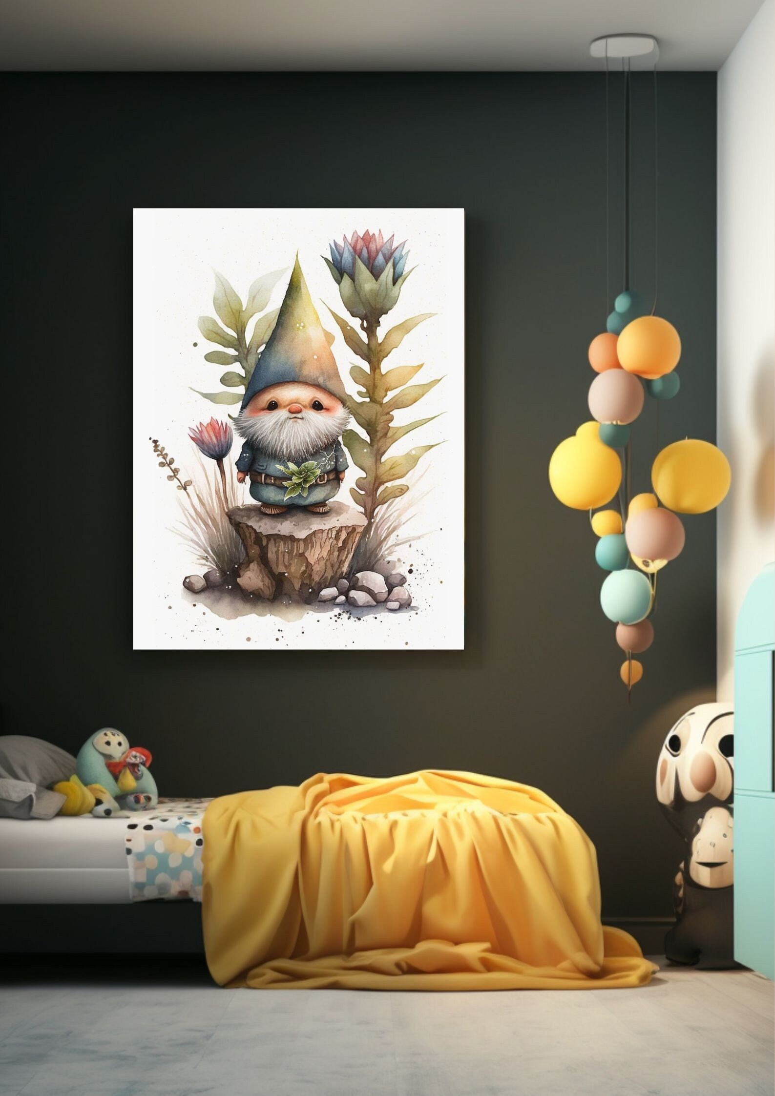 Green Hat Gnome Printable Cartoon Style Digital Art - Etsy
