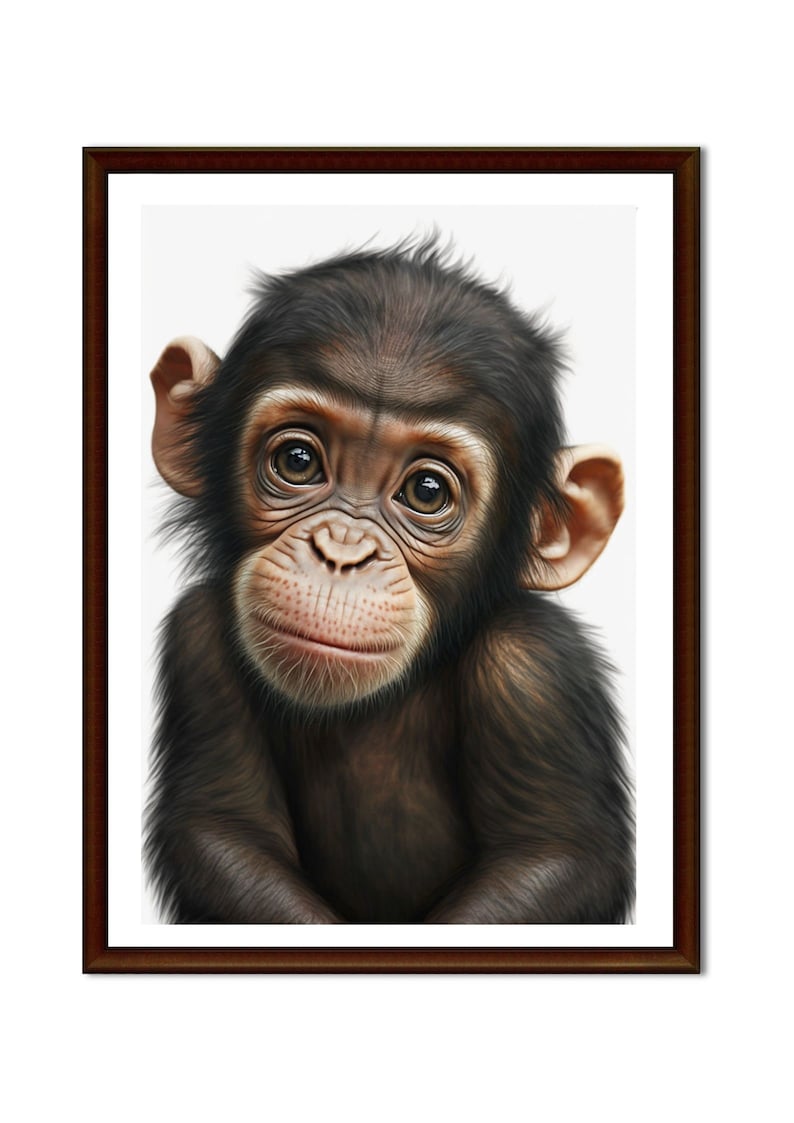 Cute Printable Monkey Wall Art, Baby Monkey Art Cartoon Style Digital