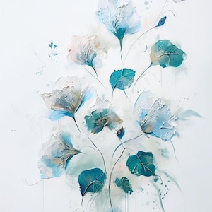 Abstract Floral Wall Art  - Light Blue Botanical Digital Download for Modern Decor - Boho Watercolor Flower Print