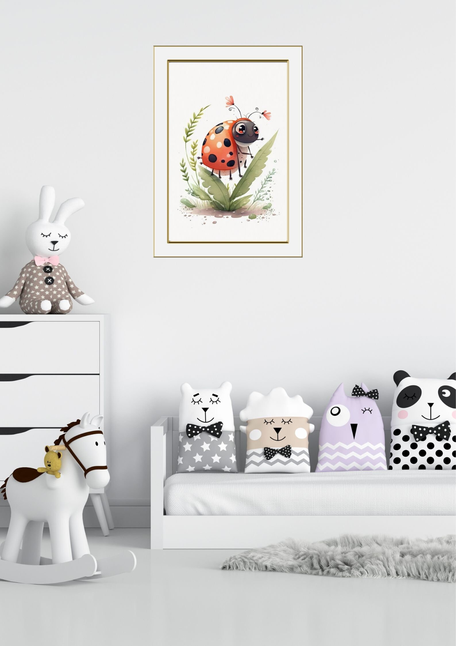 Cute Ladybug Printable Cartoon Style Digital Art, Watercolor Wall Art ...