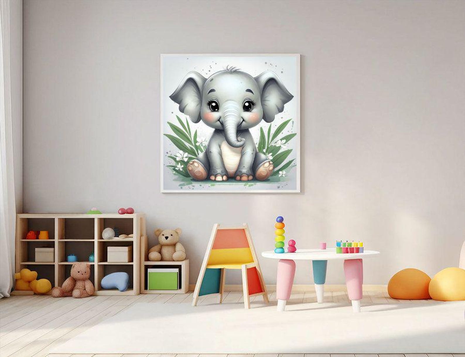 Cute Printable Baby Elephant Wall Art, Cartoon Style Digital Art, Child ...