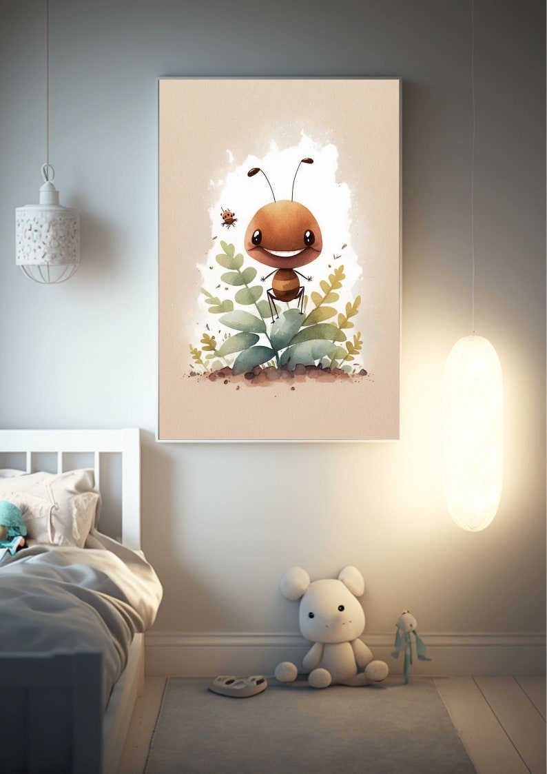 Cute Ant Printable Cartoon Style Digital Art, Watercolor Wall Art ...