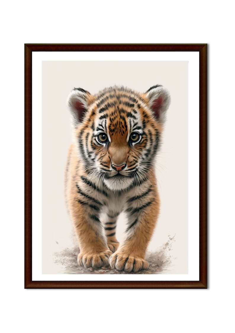 Cute Printable Tiger Cub Wall Art, Cartoon Style Digital Art, Child