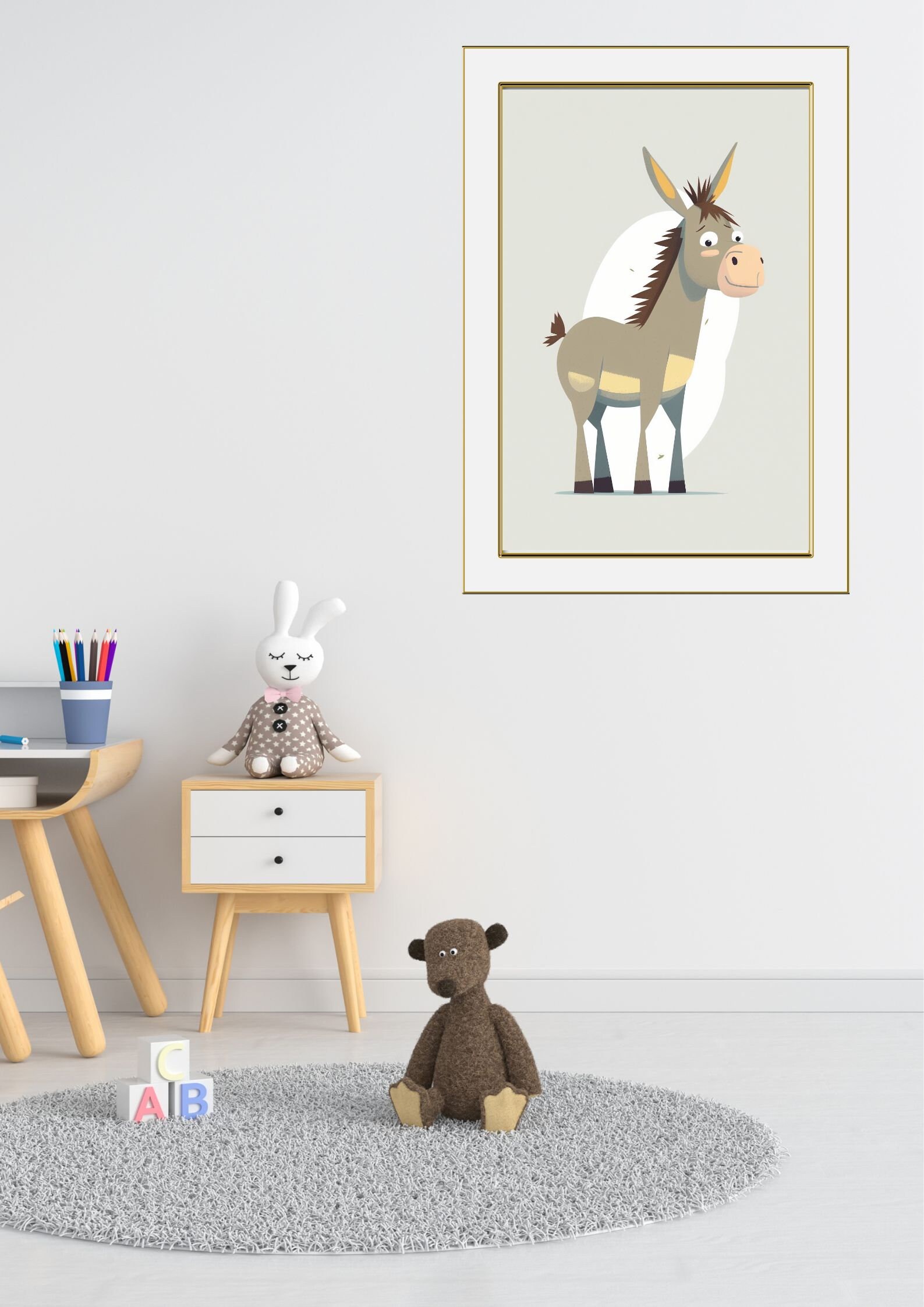 Cute Donkey Printable Cartoon Style Digital Art, Watercolor Wall Art ...