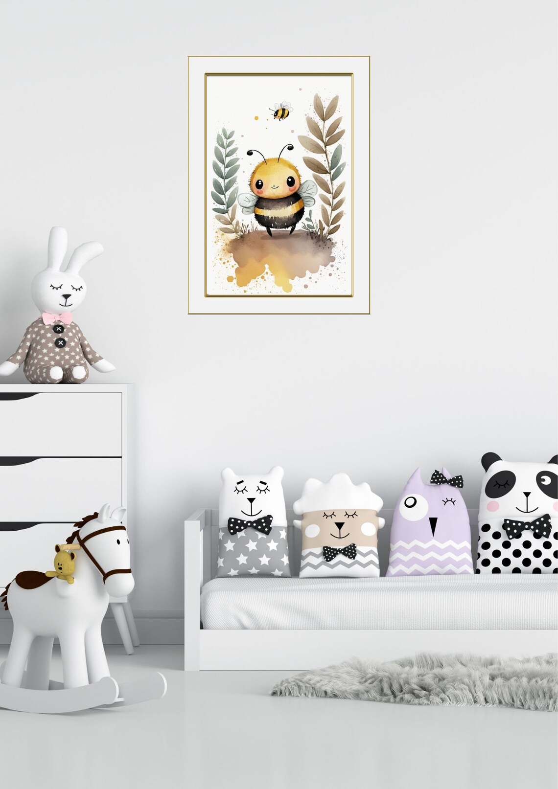Cute Bee Printable Cartoon Style Digital Art, Watercolor Wall Art ...