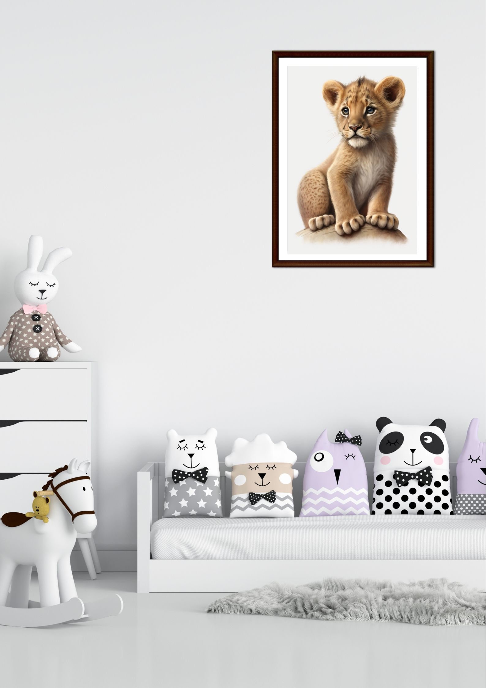 Cute Printable Lion Cub Cartoon Style Digital Art, 3D Wall Art, Child ...