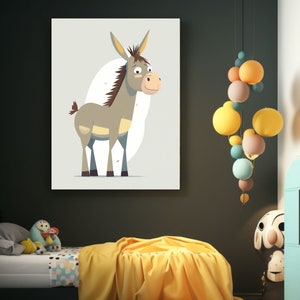 Cute Donkey Printable Cartoon Style Digital Art, Watercolor Wall Art ...